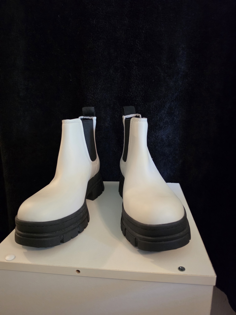 UGG White Chelsea Platform Booties with Black Sole